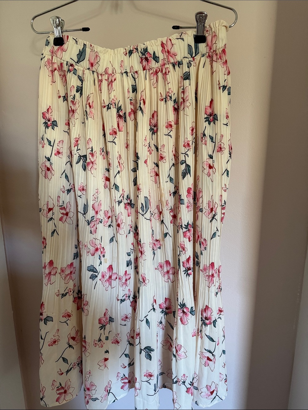 zeagoo Cream Maxi Skirt with Pink Floral Print